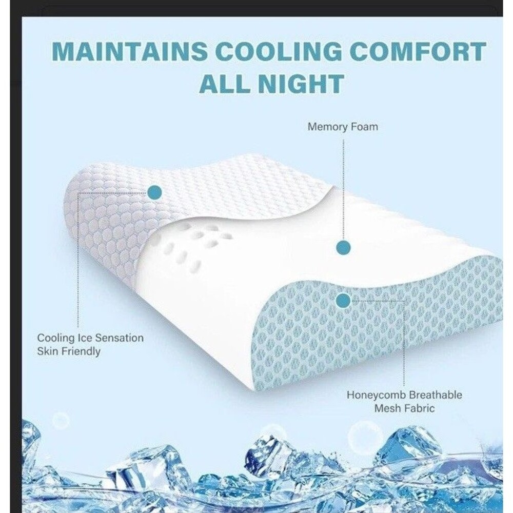2 Pack Memory Foam Cooling Bed Pillows for Sleeping, Ergonomic - Picture 5 of 9